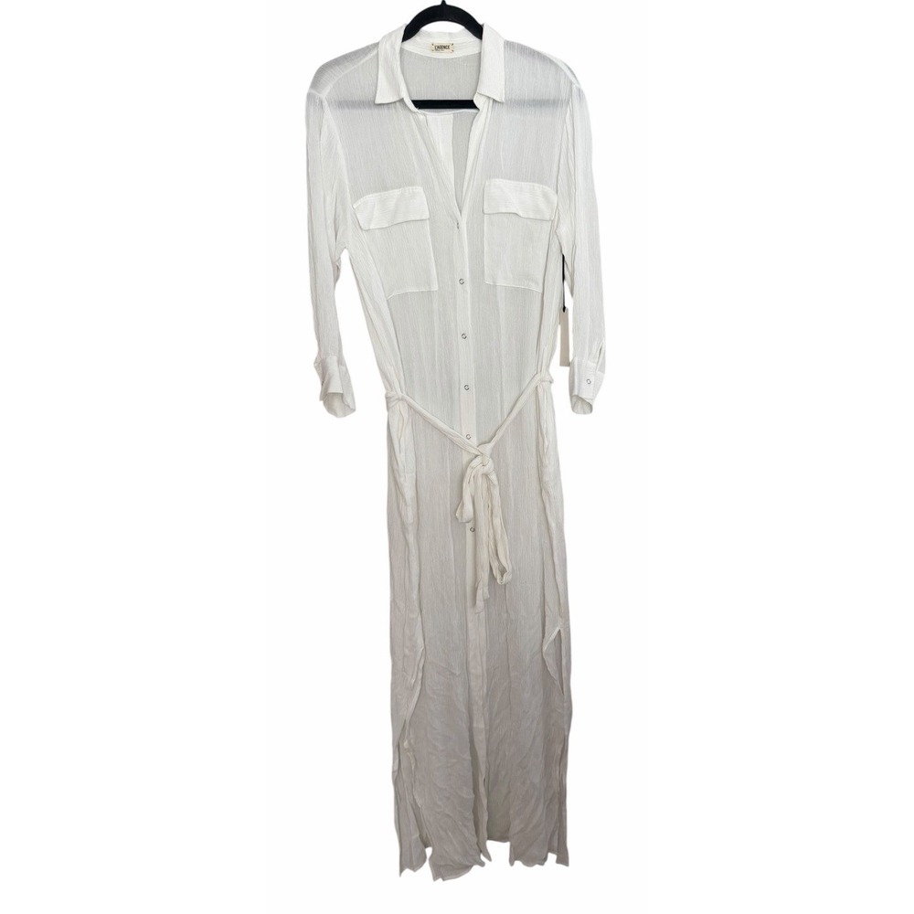 L' Agence V-Neck Long Sleeve Tie Rayon Maxi Dress White Women's Size Small